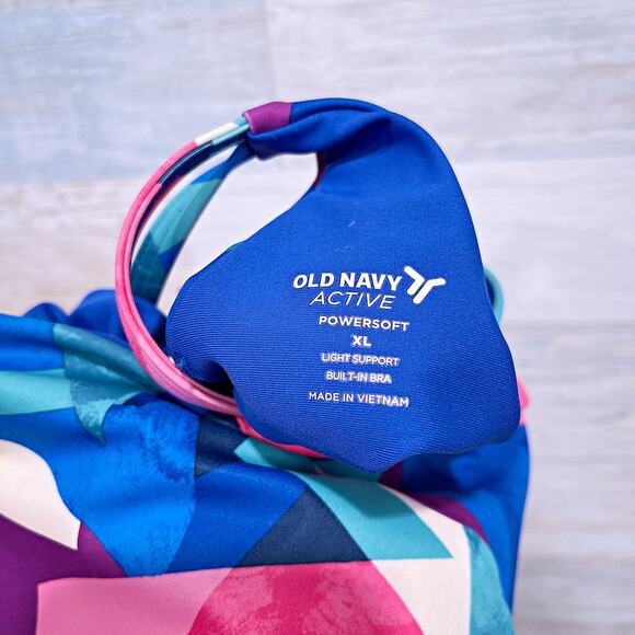 OLD NAVY Light Support PowerSoft Longline Sports Bra Pink Blue Print Womens XL - Picture 3 of 5